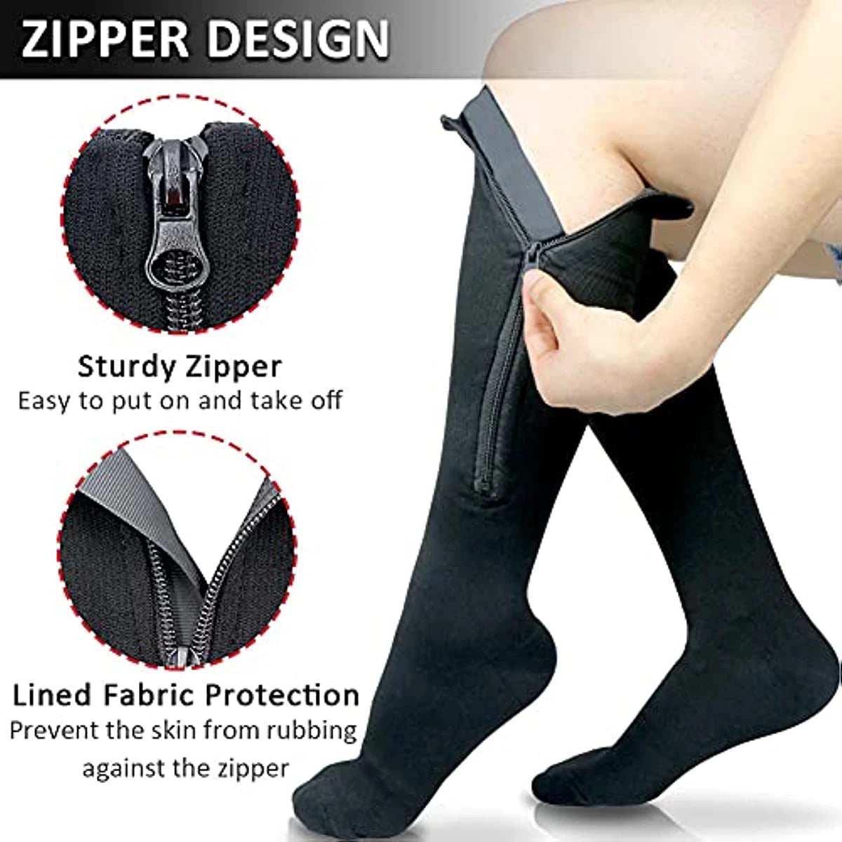 Brothock Medical Zipper Compression Socks Women Men High Elasticity Nylon Closed Toe Pressure Stocking for Edema Varicose Veins
