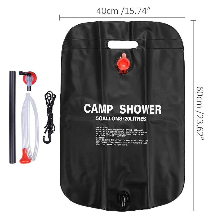 20L Camping Shower Bag Solar Energy Heated Portable Folding Outdoor Bath Bag Travel Hiking Climbing PVC Sports Water Storage Bag