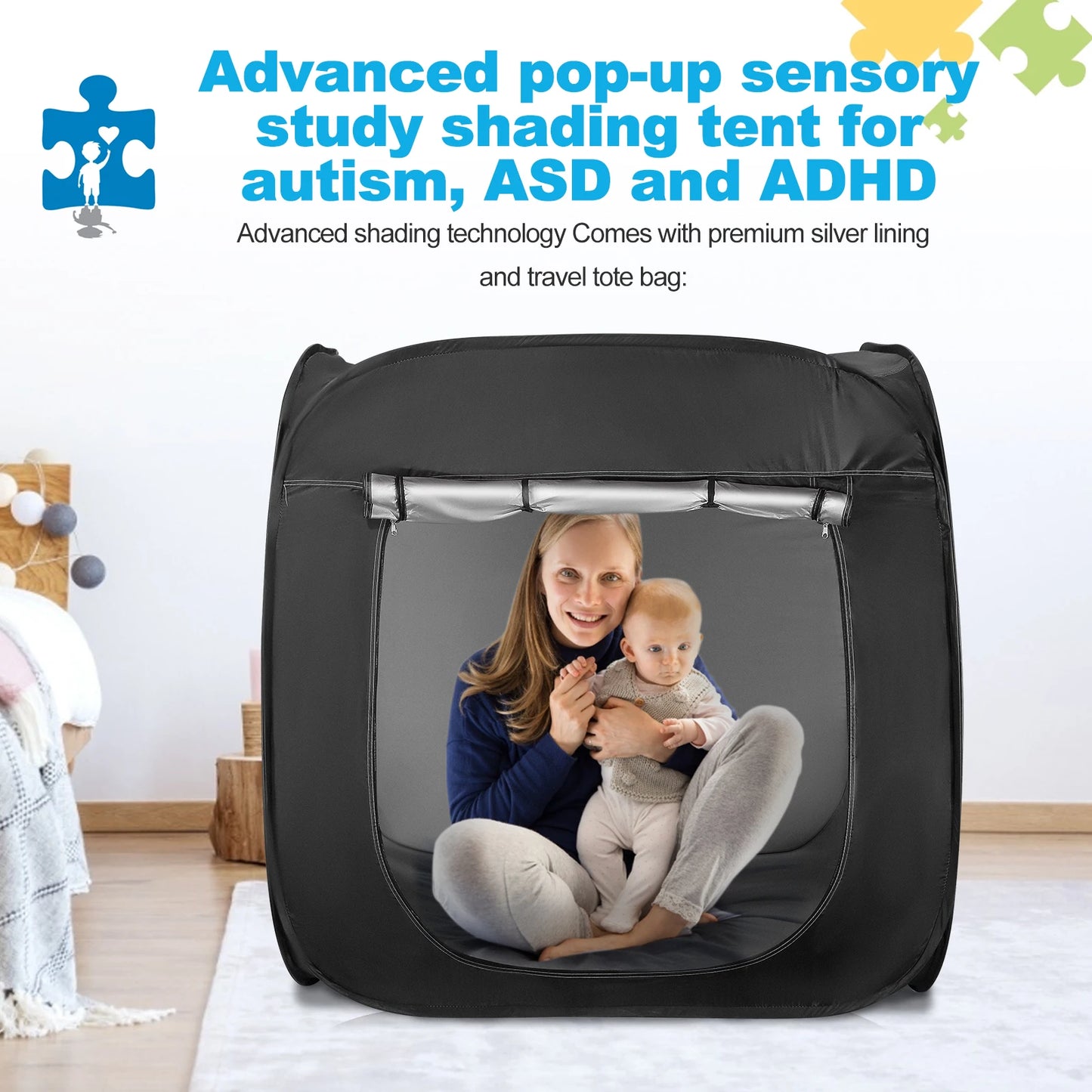 Pop Up Tent For Autism ASD / ADHD Kids Foldable Spacious Indoor Outdoor Blackout Sensory Den Playhouse Toys For Children Christmas Gift