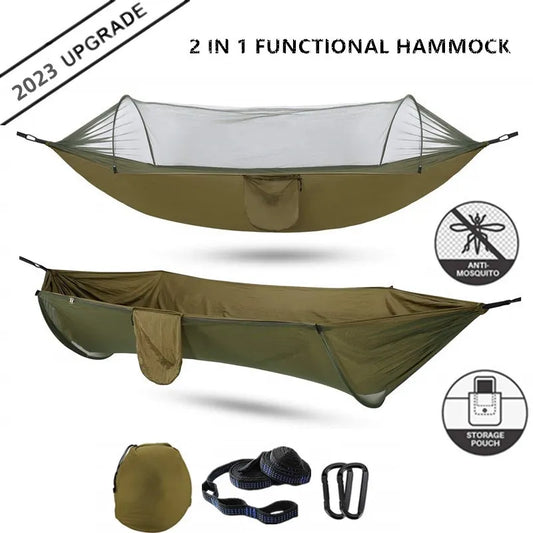 2023 Camping Hammock with Mosquito Net Pop-Up Light Portable Outdoor Parachute Hammocks Swing Sleeping Hammock Camping Stuff