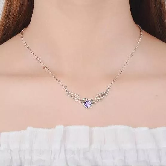 925 Sterling Silver Women Chain On The Neck Collarbone Necklace For Women Angel Wing Purple Zircon Pendant Chain Girl Jewelry 925 Sterling Silver Women Chain On The Neck Collarbone Necklace For Women Angel Wing Purple Zircon Pendant Chain Girl Jewelry